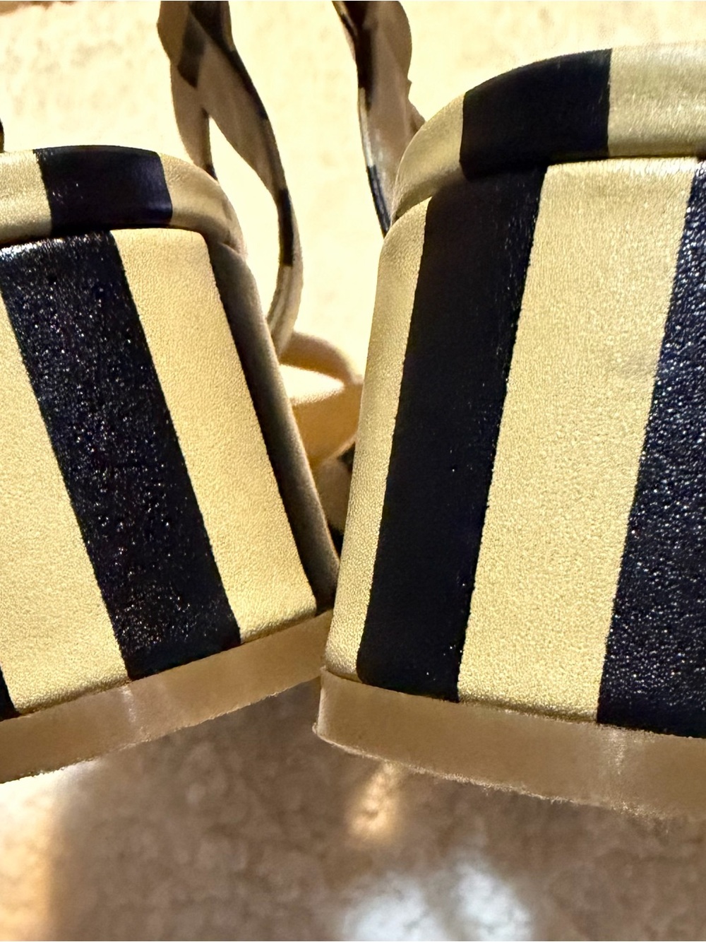 Charlotte Stone Yellow and Black Striped Crisscross Block Heel Pump - Picture 11 of 16